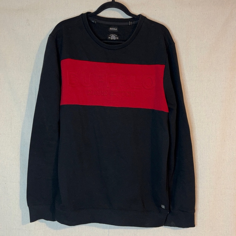 Buffalo David Bitton Crewneck Sweatshirt Color Block Black Red Men's Sz L